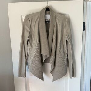 Bar III Taupe Leather & Knit Waterfall Jacket